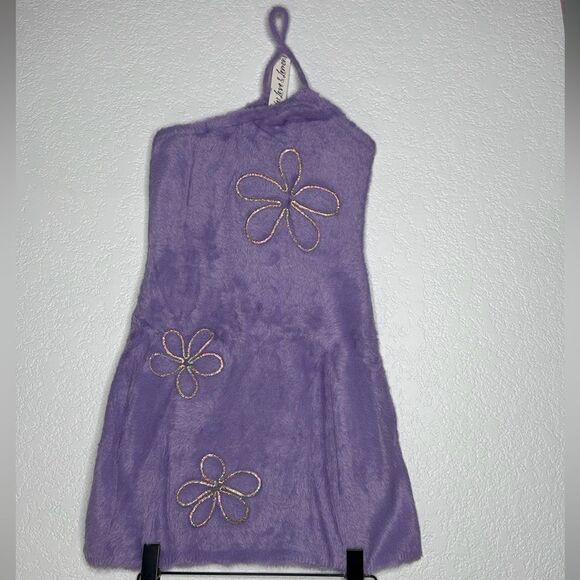 NWT For Love & Lemons Finley Mini Dress in Purple Fuzzy Medium Revolve - Picture 2 of 14